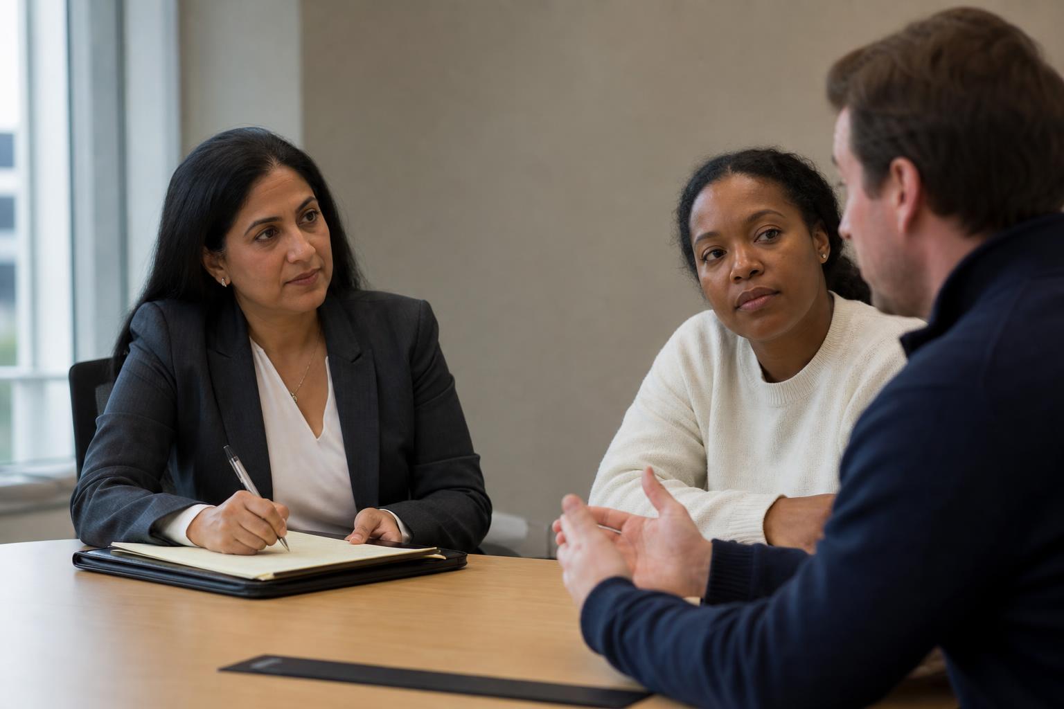 Calm, structured mediation setting prepared for a trauma-informed SafePath session